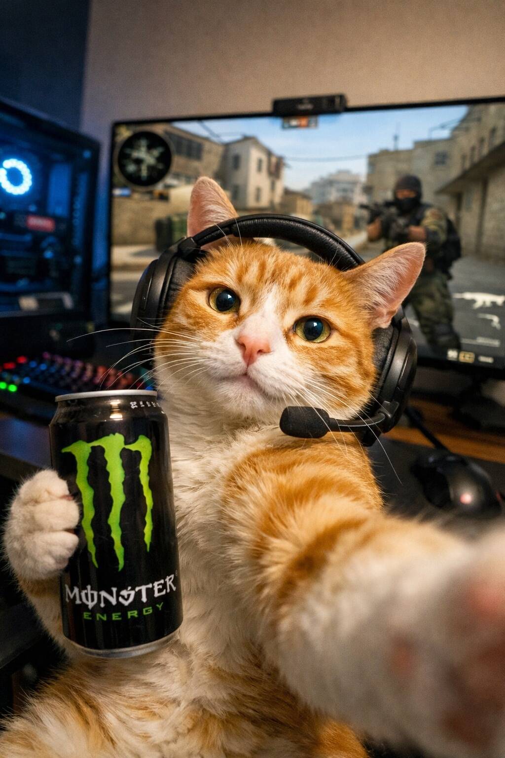 Papel de Parede de Gato Gamer com Fone de Ouvido para Celular/iPhone 4K