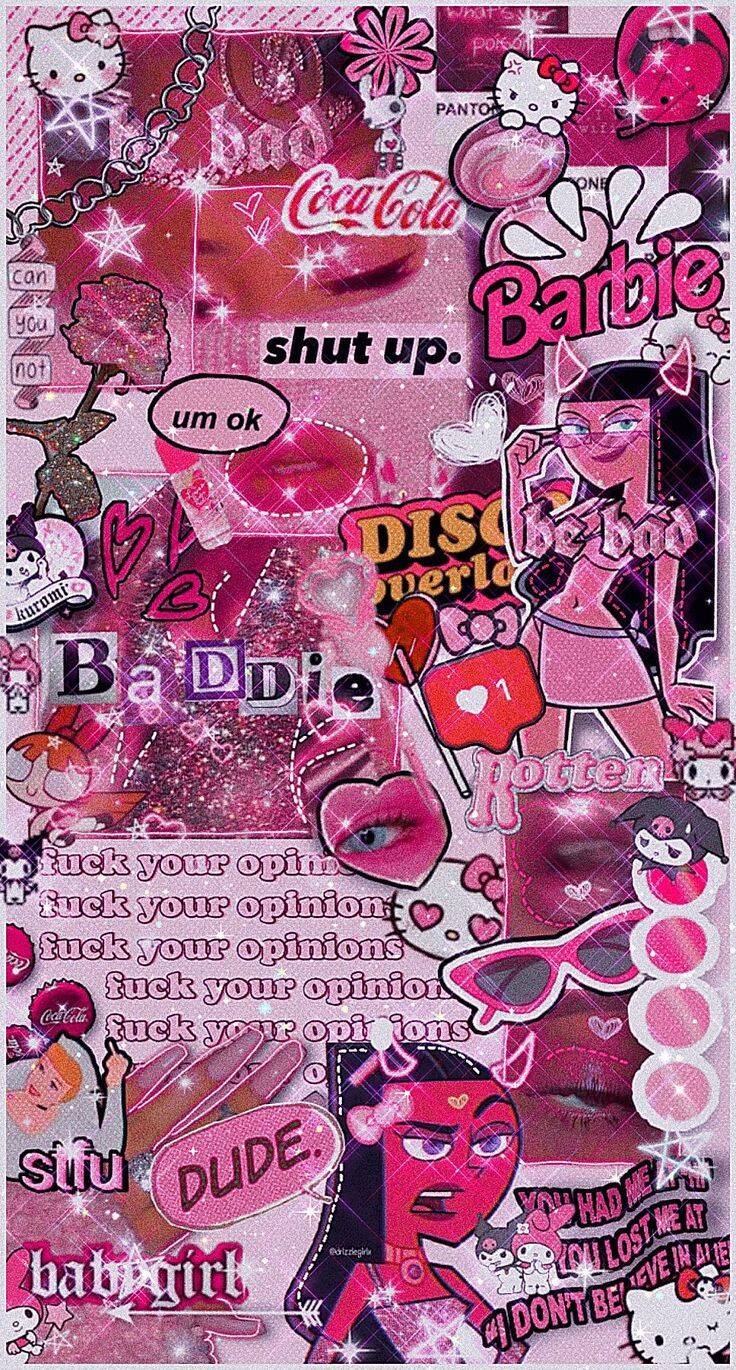 Papel de Parede Baddie Rosa com Elementos Pop para Celular/iPhone