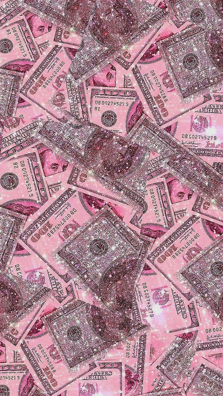 Papel de Parede Baddie com Dinheiro Rosa e Brilho para Celular/iPhone