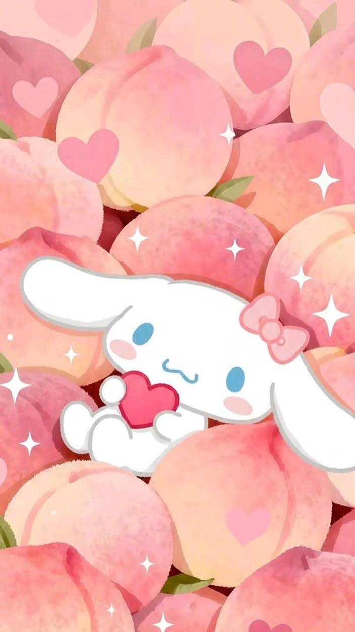Papel de Parede Cinnamoroll com Pêssegos e Corações para Celular