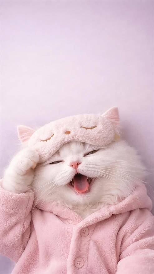 Papel de Parede de Gato Fofo Bocejando com Máscara para Celular/iPhone 4K