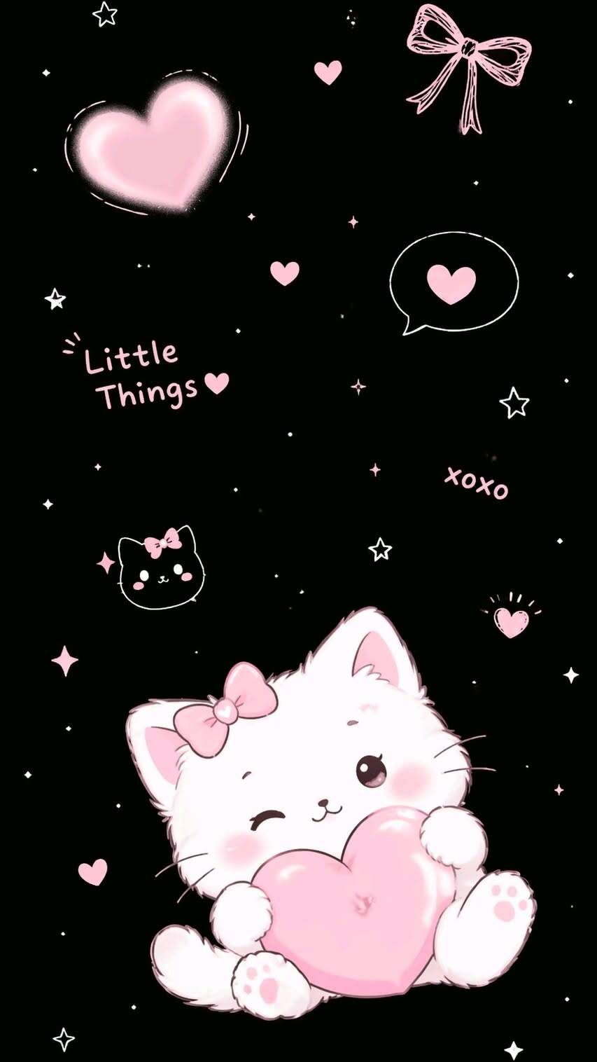Papel de Parede de Gatinho Kawaii com Coração para Celular/iPhone 4K