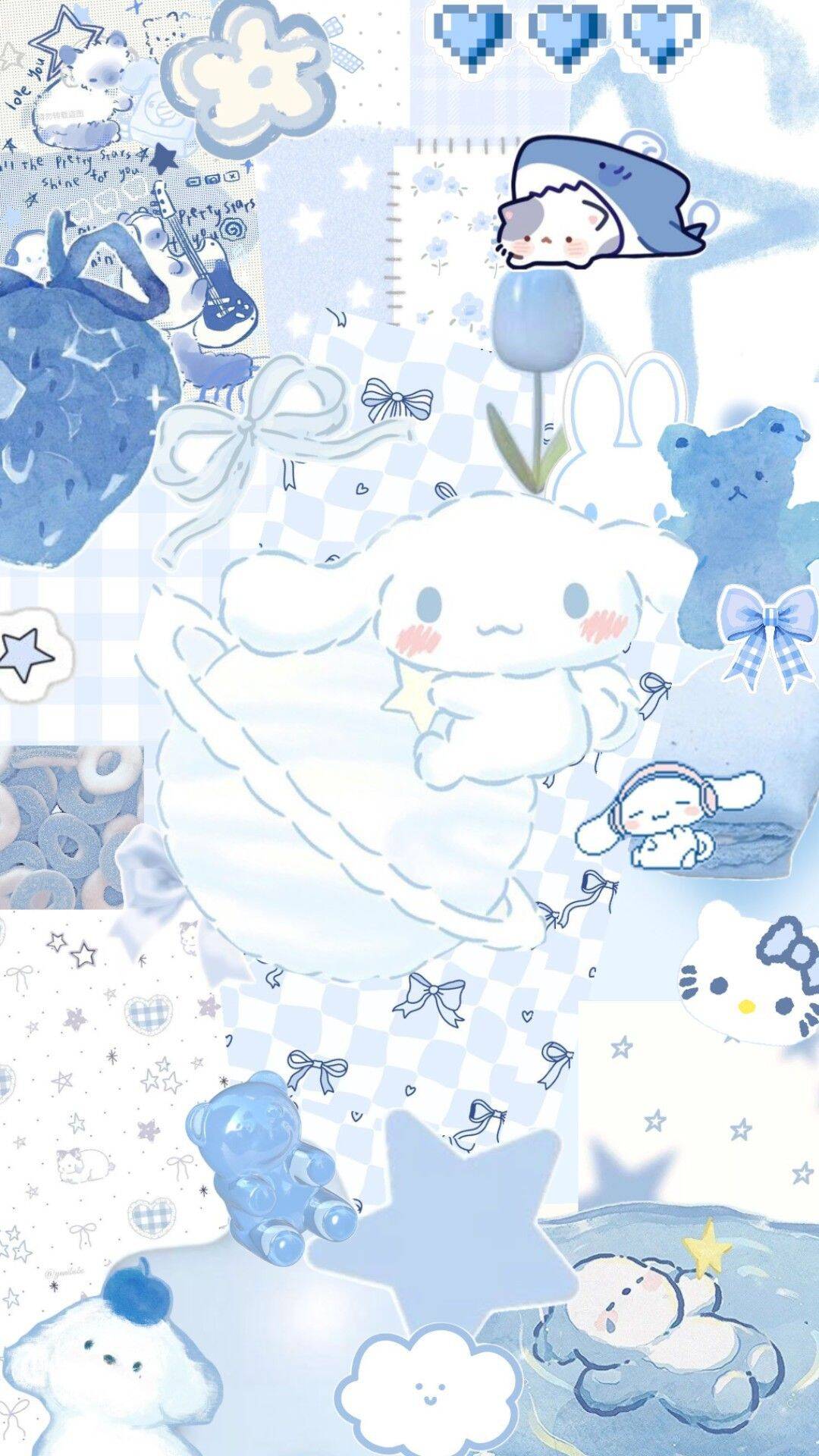 Papel de Parede Cinnamoroll Azul com Ursinhos para Celular/iPhone