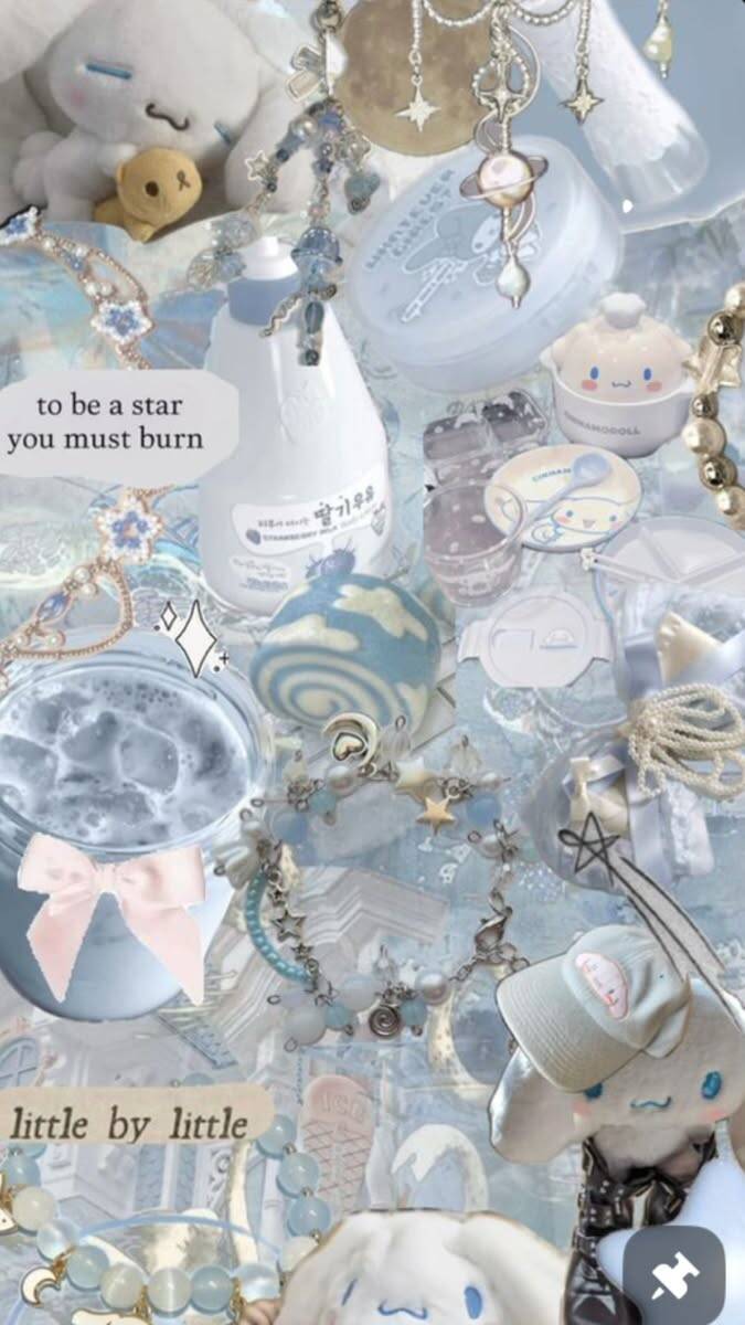 Papel de Parede Cinnamoroll Aesthetic com Elementos Azuis para Celular