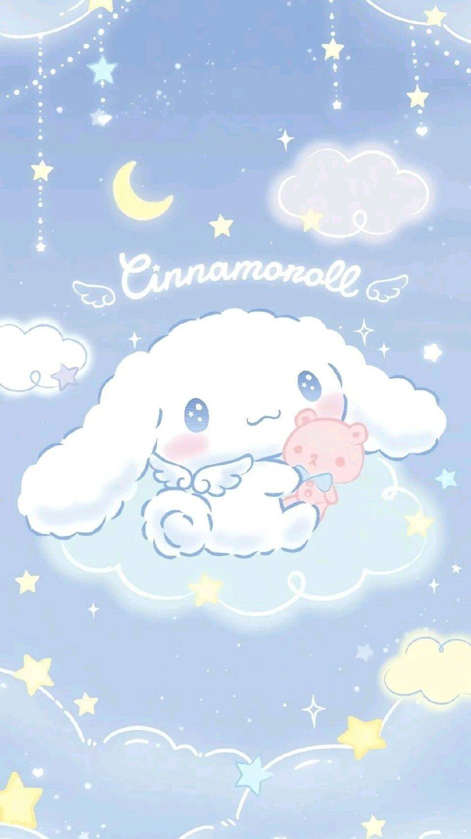 Papel de Parede Cinnamoroll com Ursinho e Nuvens para Celular