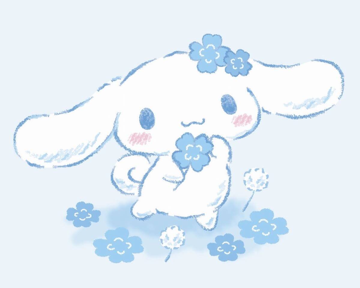 Papel de Parede Cinnamoroll com Flores Azuis para Celular/iPhone