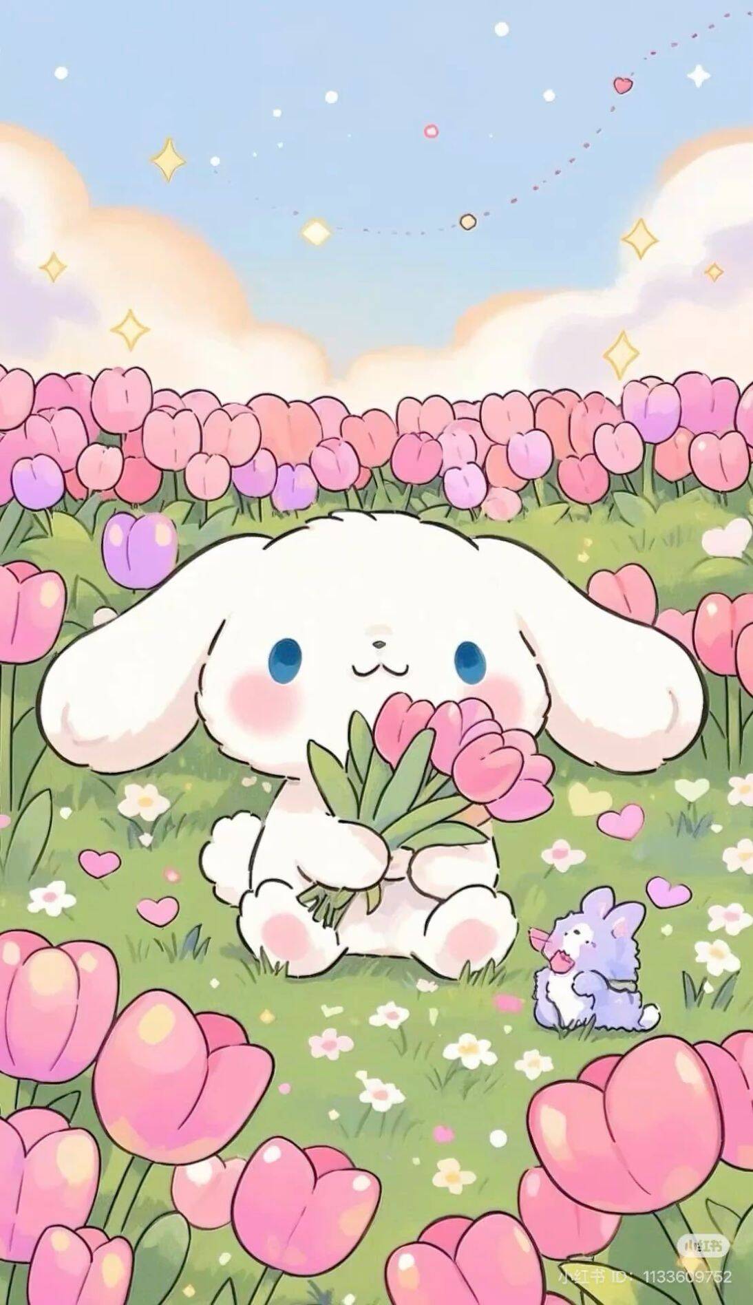 Papel de Parede Cinnamoroll com Tulipas para Celular/iPhone