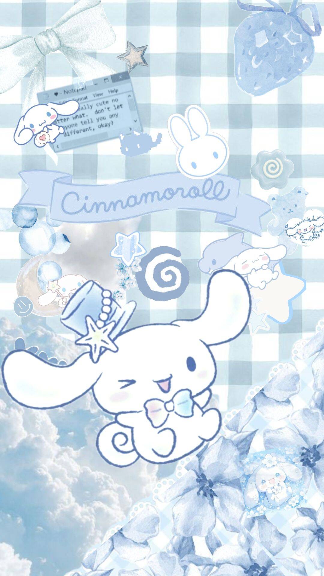 Papel de Parede Cinnamoroll com Fundo Azul e Estrelas para Celular/iPhone