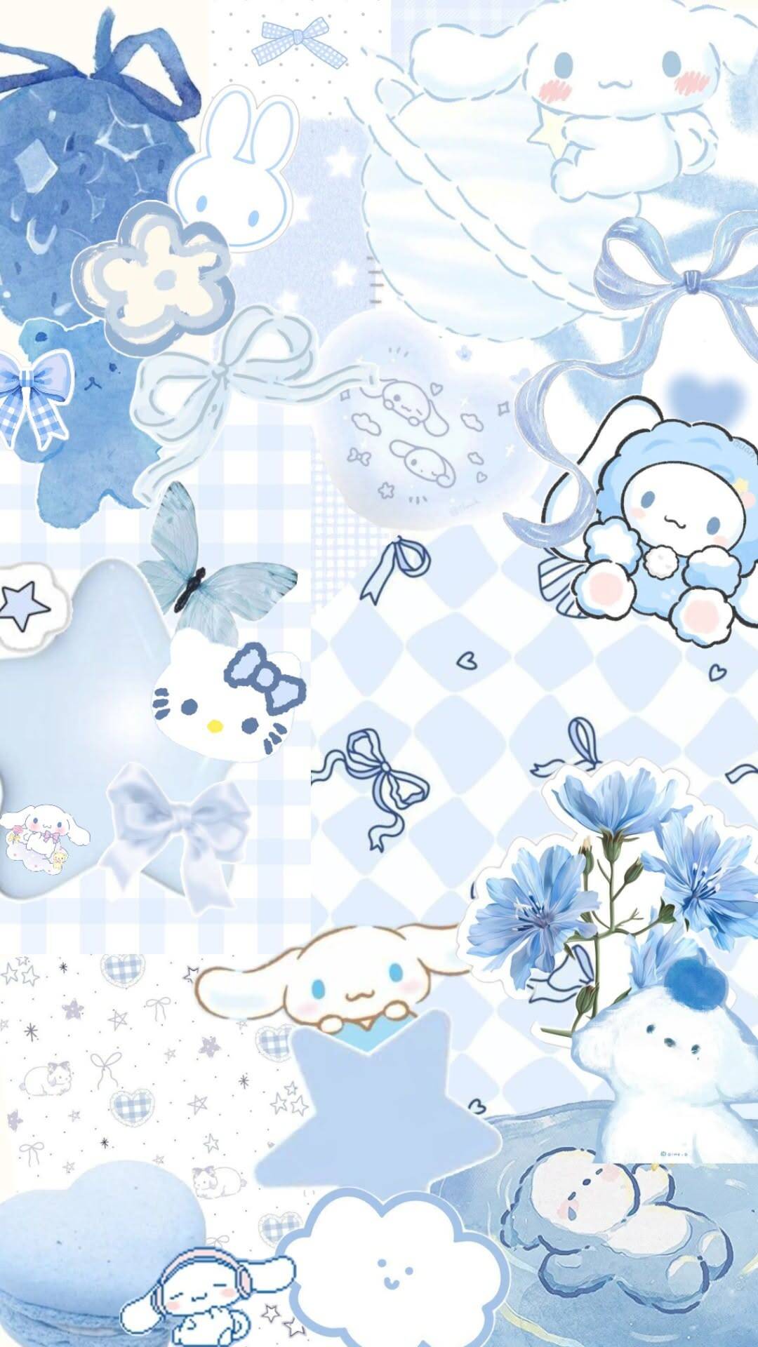Papel de Parede Cinnamoroll com Flores Azuis para Celular/iPhone 4k