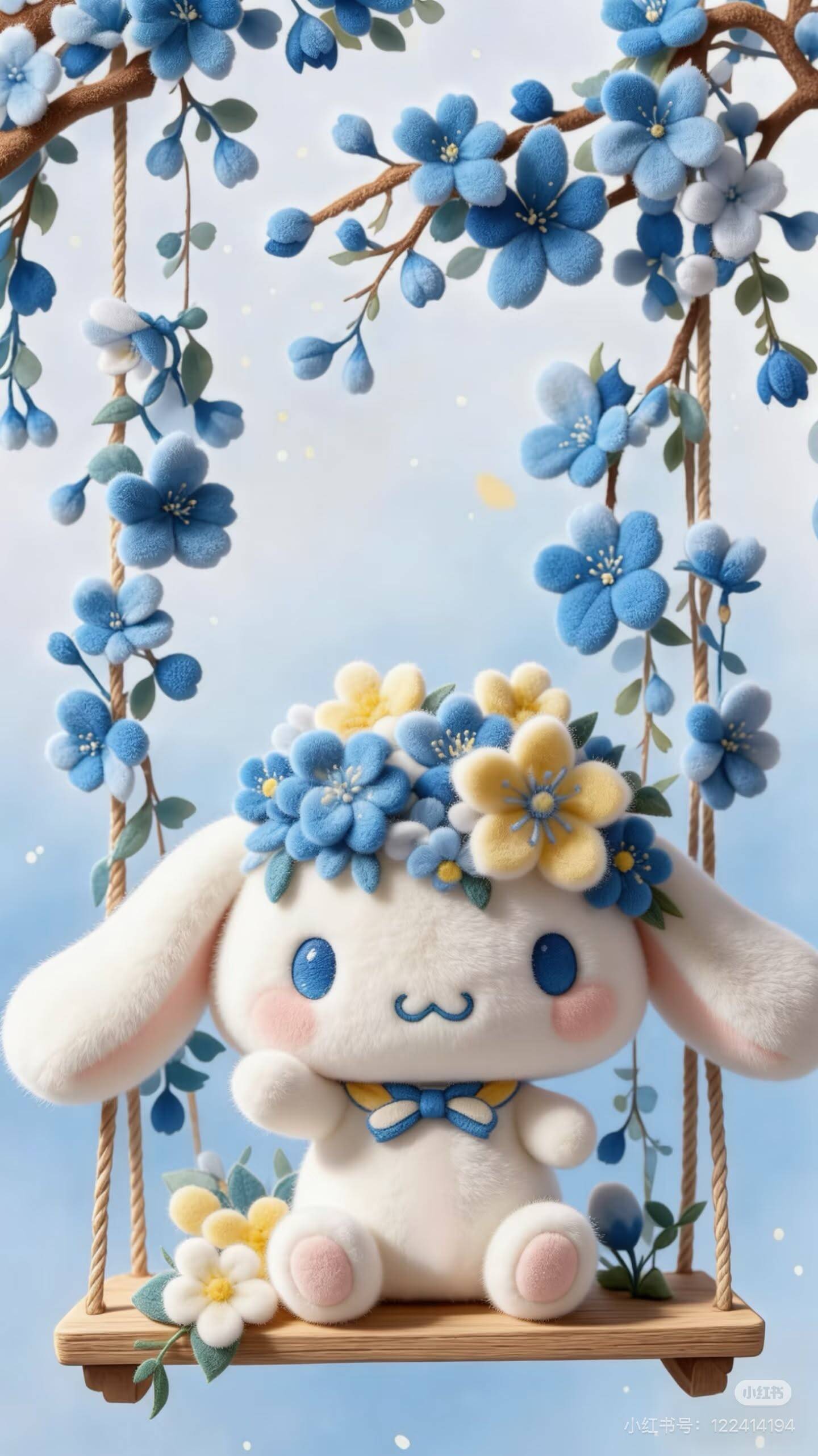 Papel de Parede Cinnamoroll com Flores Azuis para Celular/iPhone