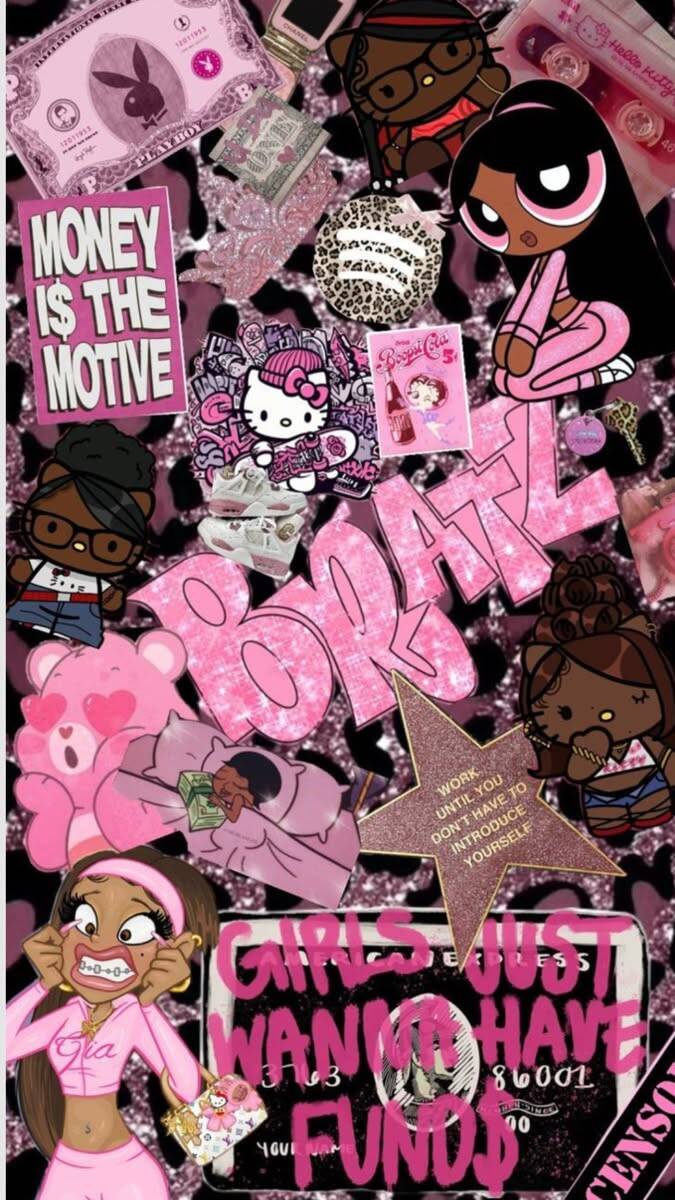 Papel de Parede Baddie Rosa com Personagens e Dinheiro para Celular