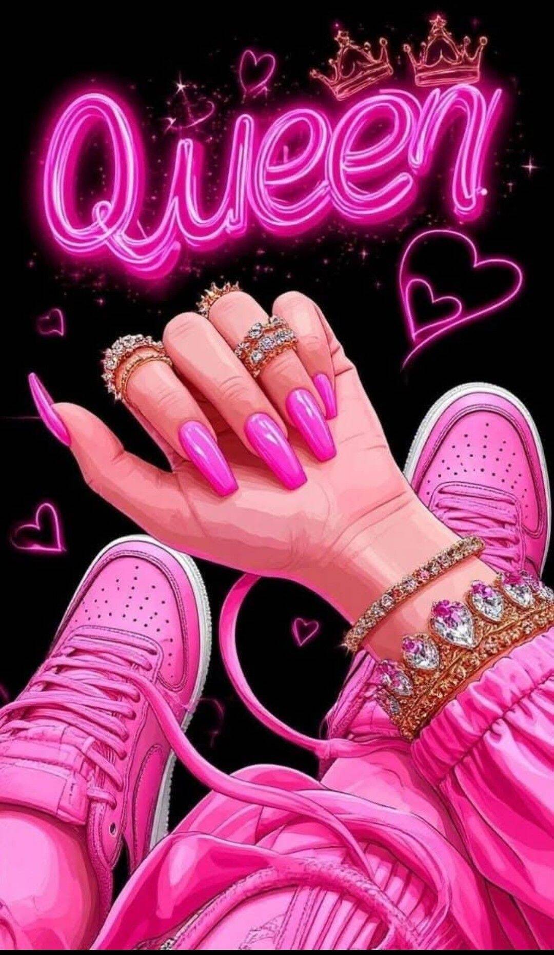 Papel de Parede Baddie Rosa com Tênis e Unhas para Celular/iPhone