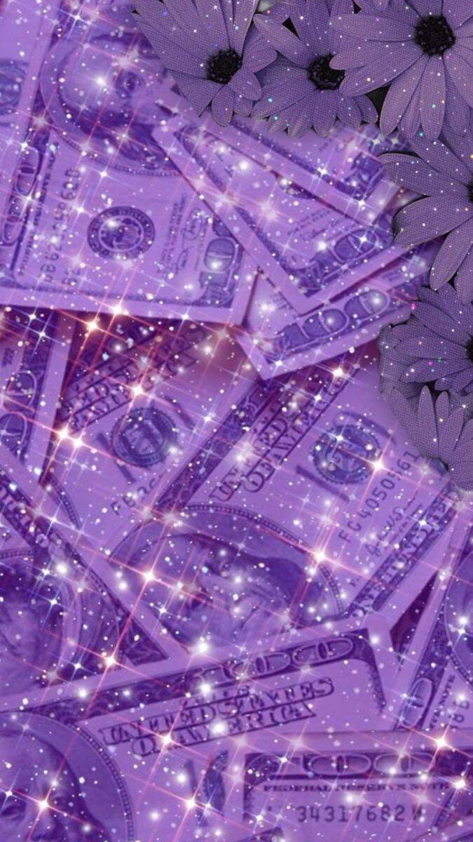 Papel de Parede Baddie com Dinheiro Roxo e Flores para Celular/iPhone