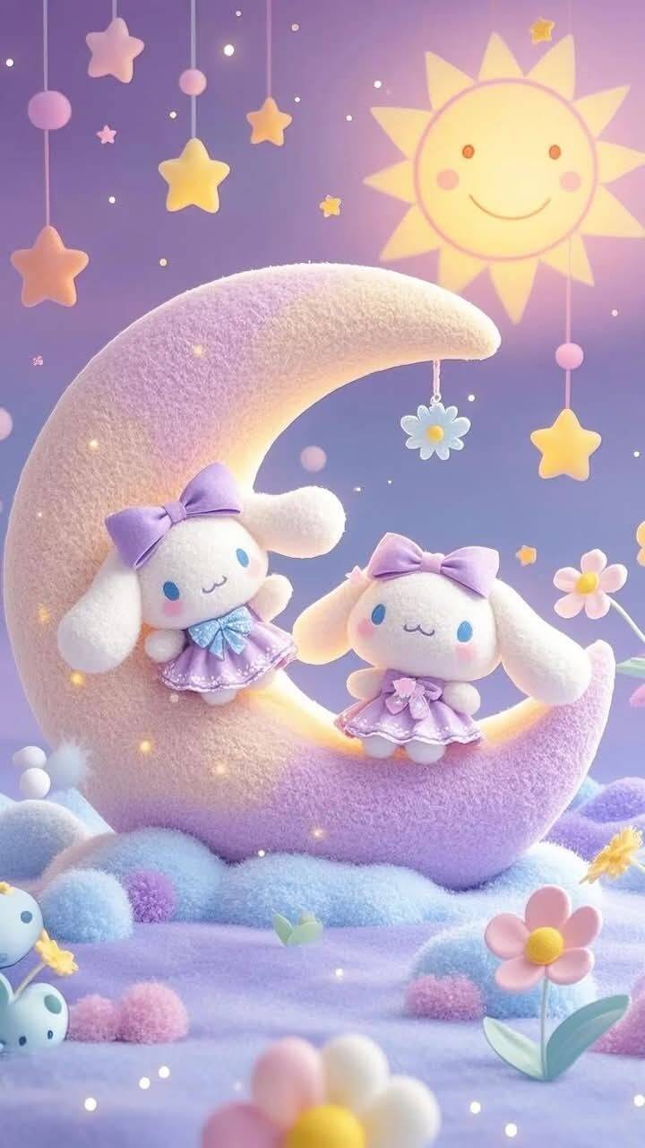 Papel de Parede Cinnamoroll com Lua e Estrelas para Celular