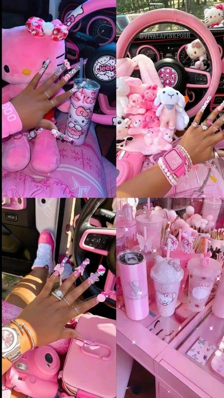 Papel de Parede Baddie Rosa com Acessórios para Celular/iPhone