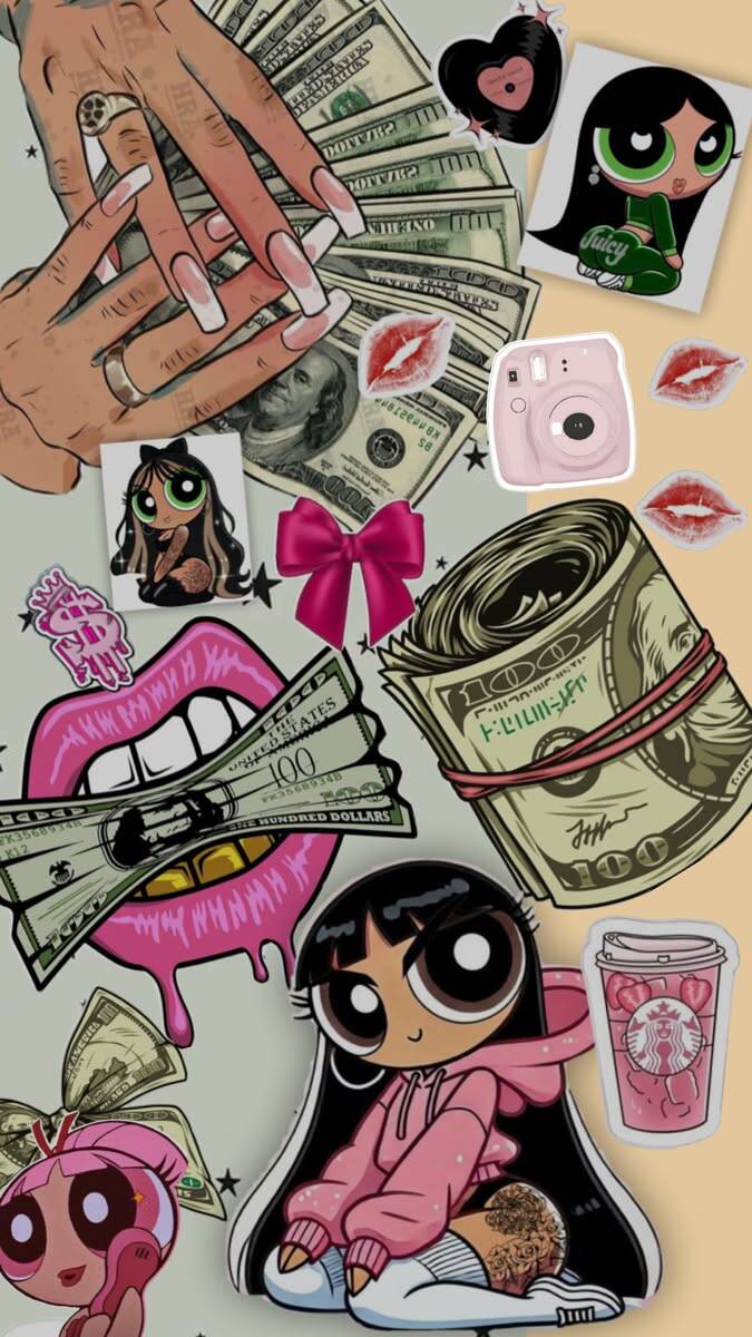 Papel de Parede Baddie com Notas de Dinheiro e Desenhos para Celular