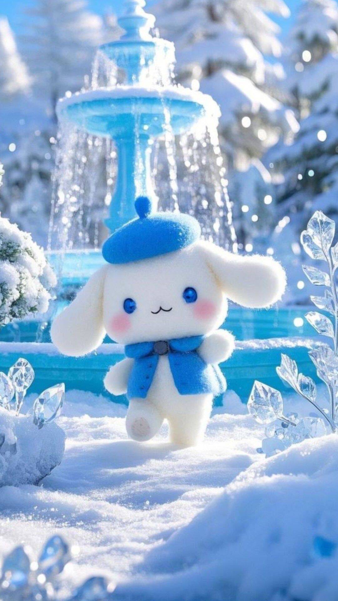 Papel de Parede Cinnamoroll com Fonte Azul para Celular/iPhone