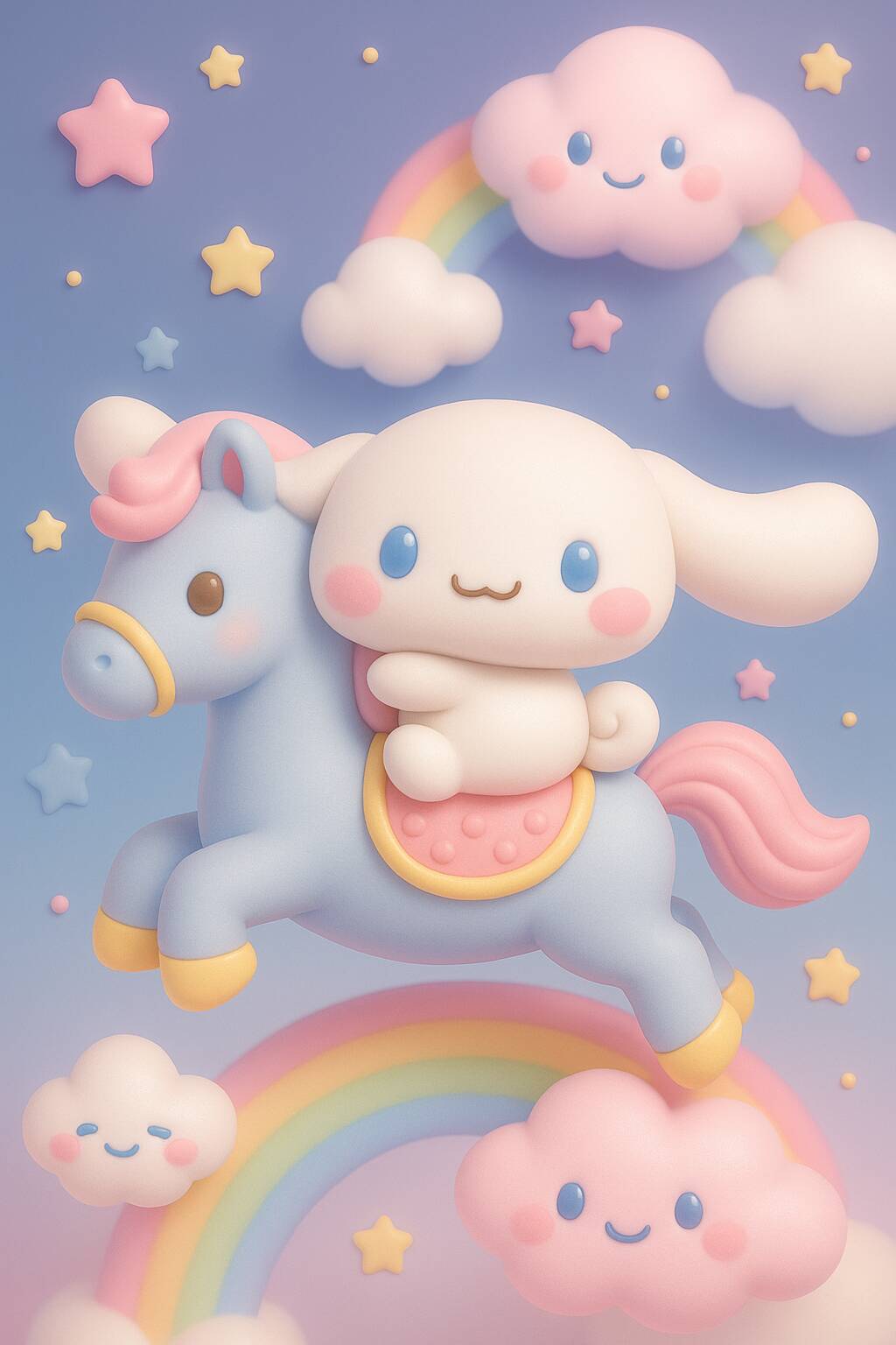 Papel de Parede Cinnamoroll com Unicórnio e Arco Íris para Celular