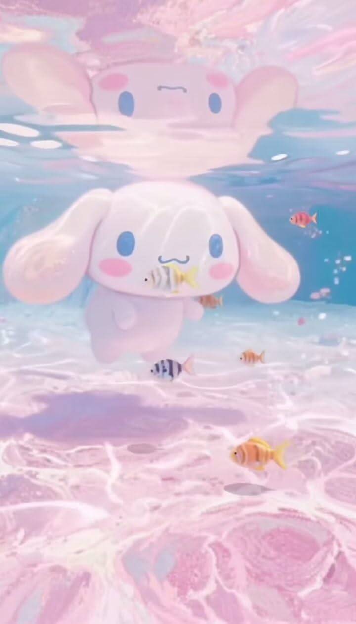 Papel de Parede Cinnamoroll Subaquático com Peixinhos para Celular