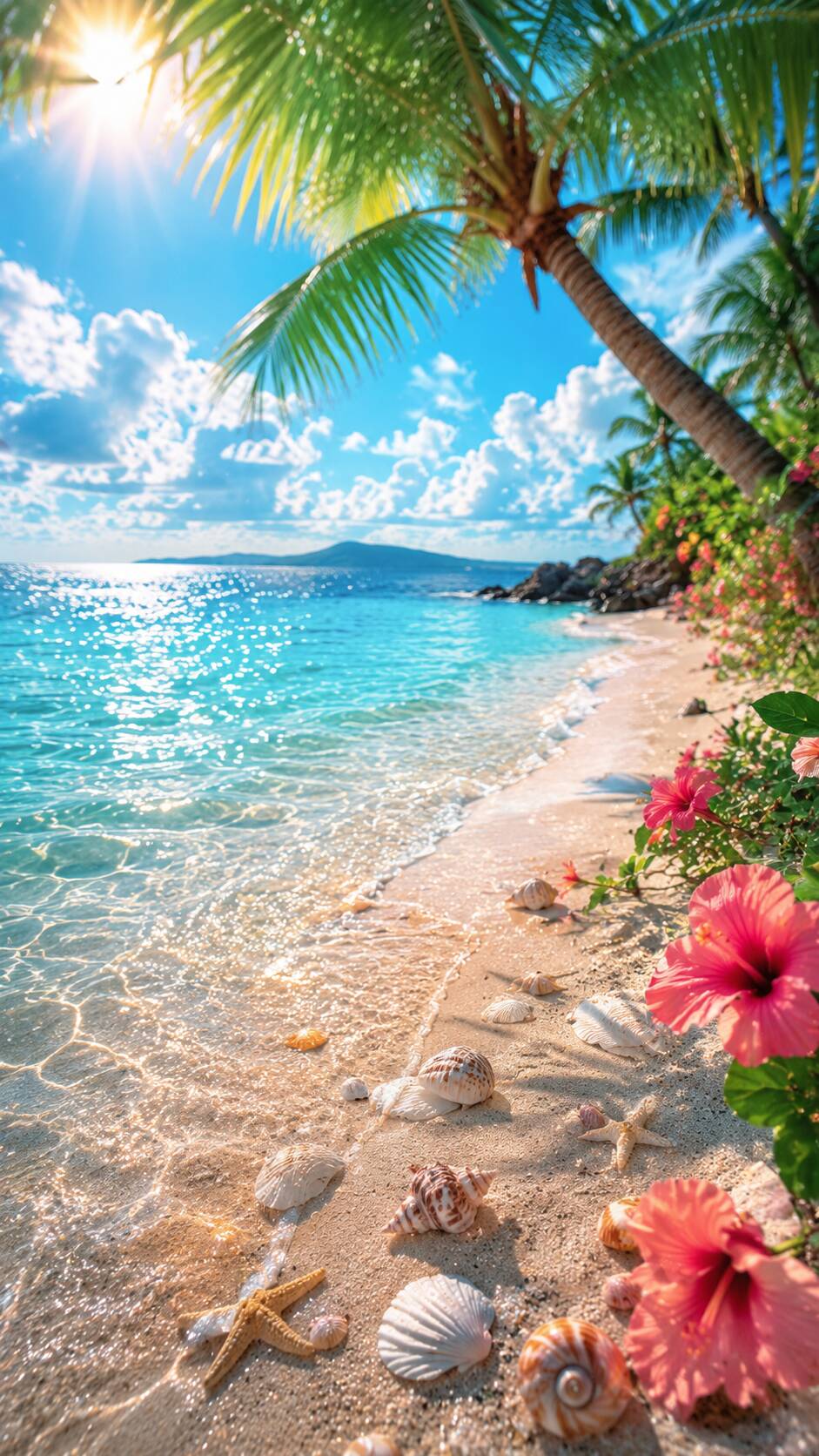 Fondo de Pantalla de Verano con Playa y Flores para Celular/iPhone 4K