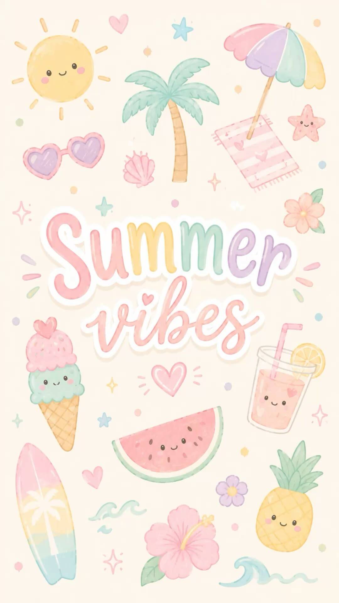 Papel de Parede de Verão com Estilo Aesthetic e Elementos Tropicais para Celular/iPhone 4K