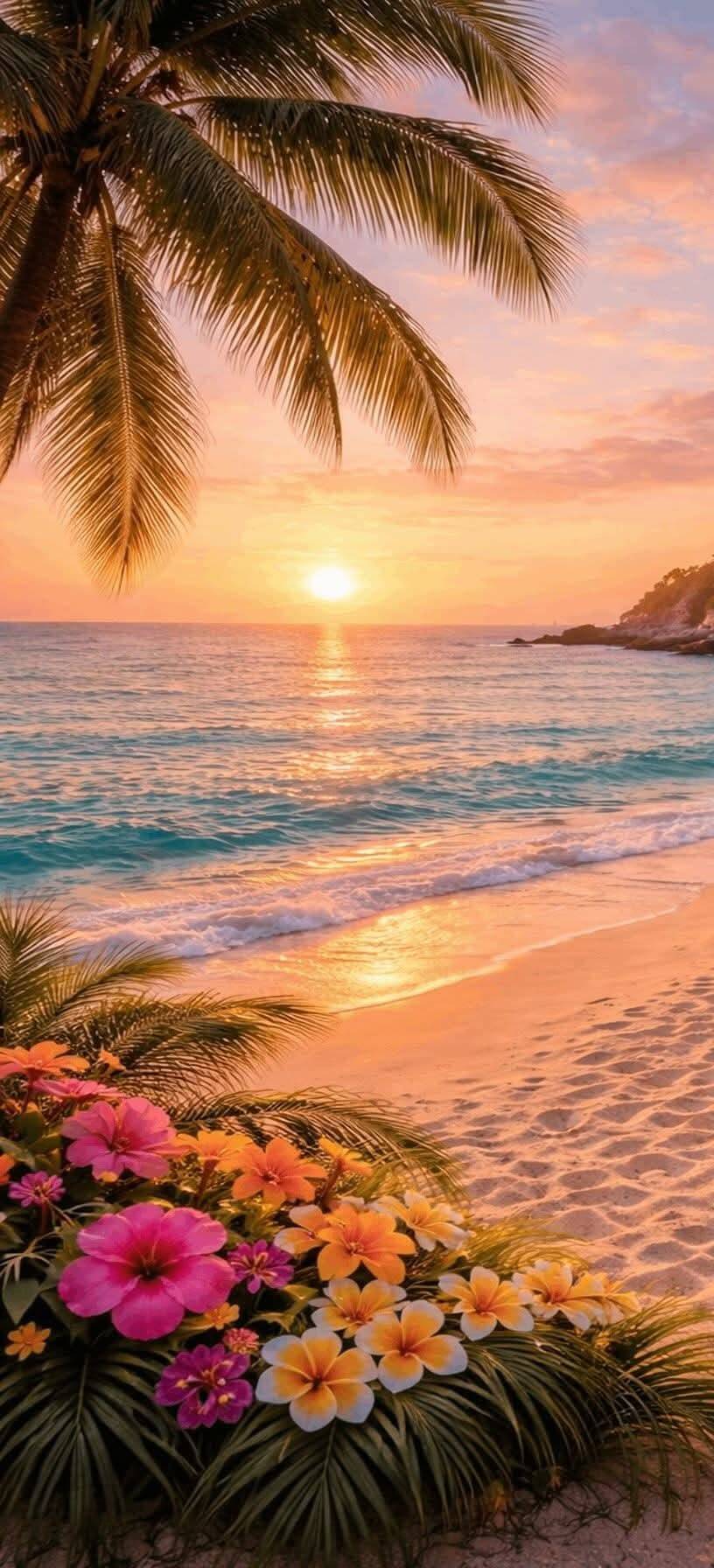 Papel de Parede de Verão com Pôr do Sol e Flores para Celular/iPhone 4K