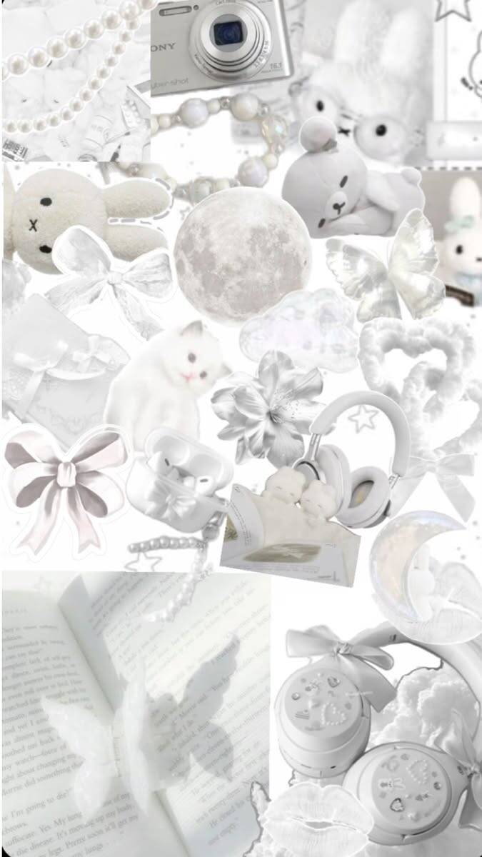 Fondo de Pantalla Aesthetic Blanco con Animales y Elementos Lindos para Móvil/iPhone 4K