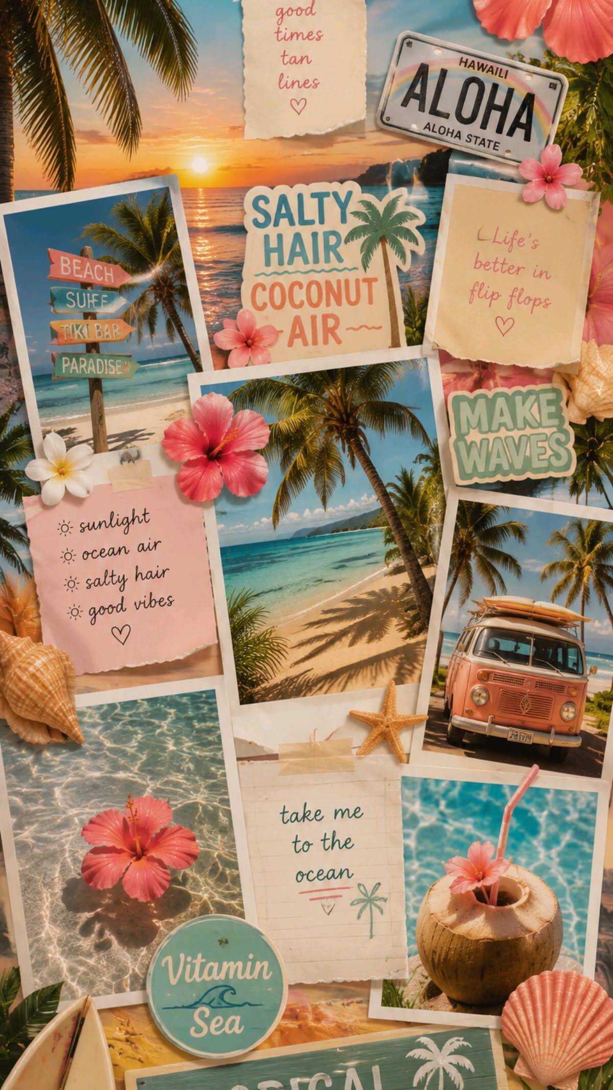 Fondo de Pantalla de Verano con Playa y Flores Tropicales para Móvil/iPhone 4K