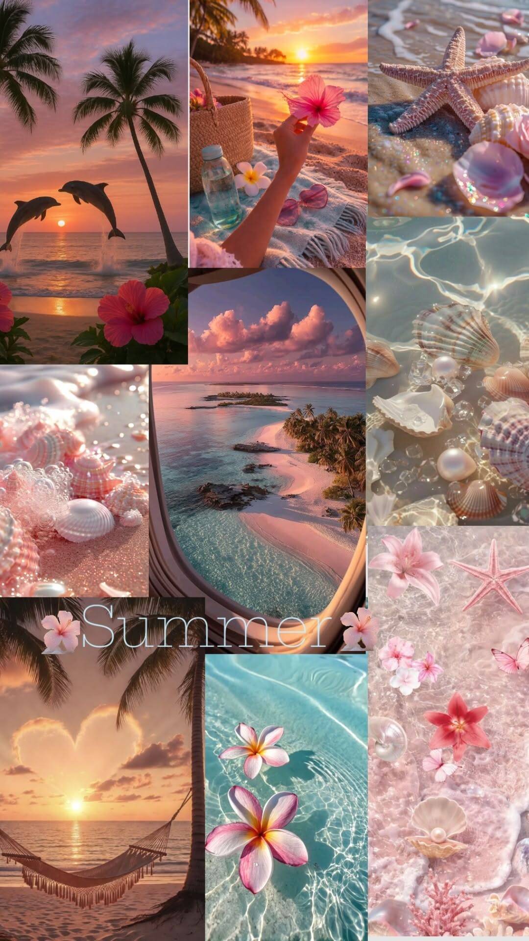 Fondo de Pantalla de Verano con Delfines y Flores para Celular/iPhone 4K