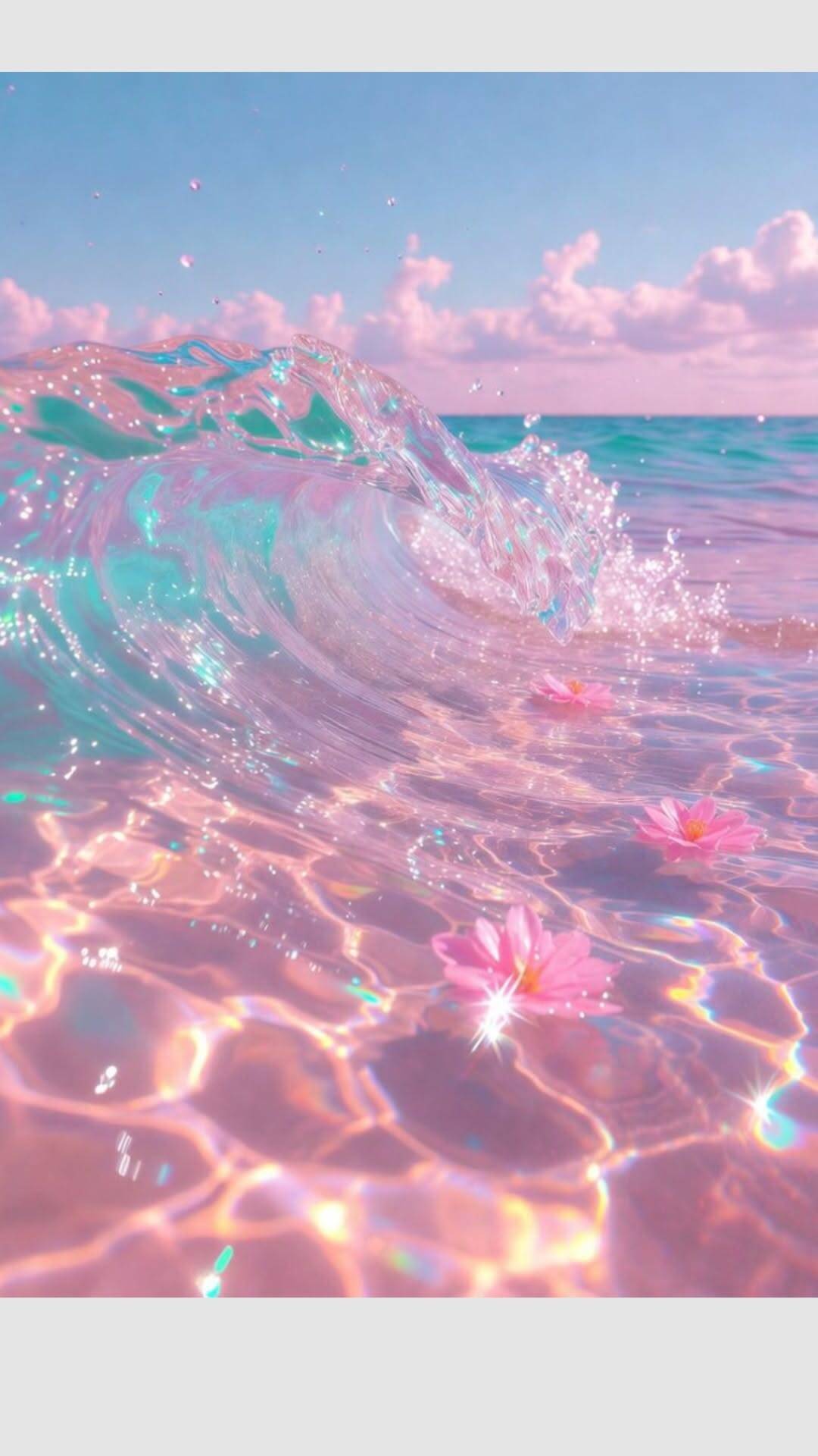 Fondo de Pantalla de Verano con Olas y Flores para Celular/iPhone 4K