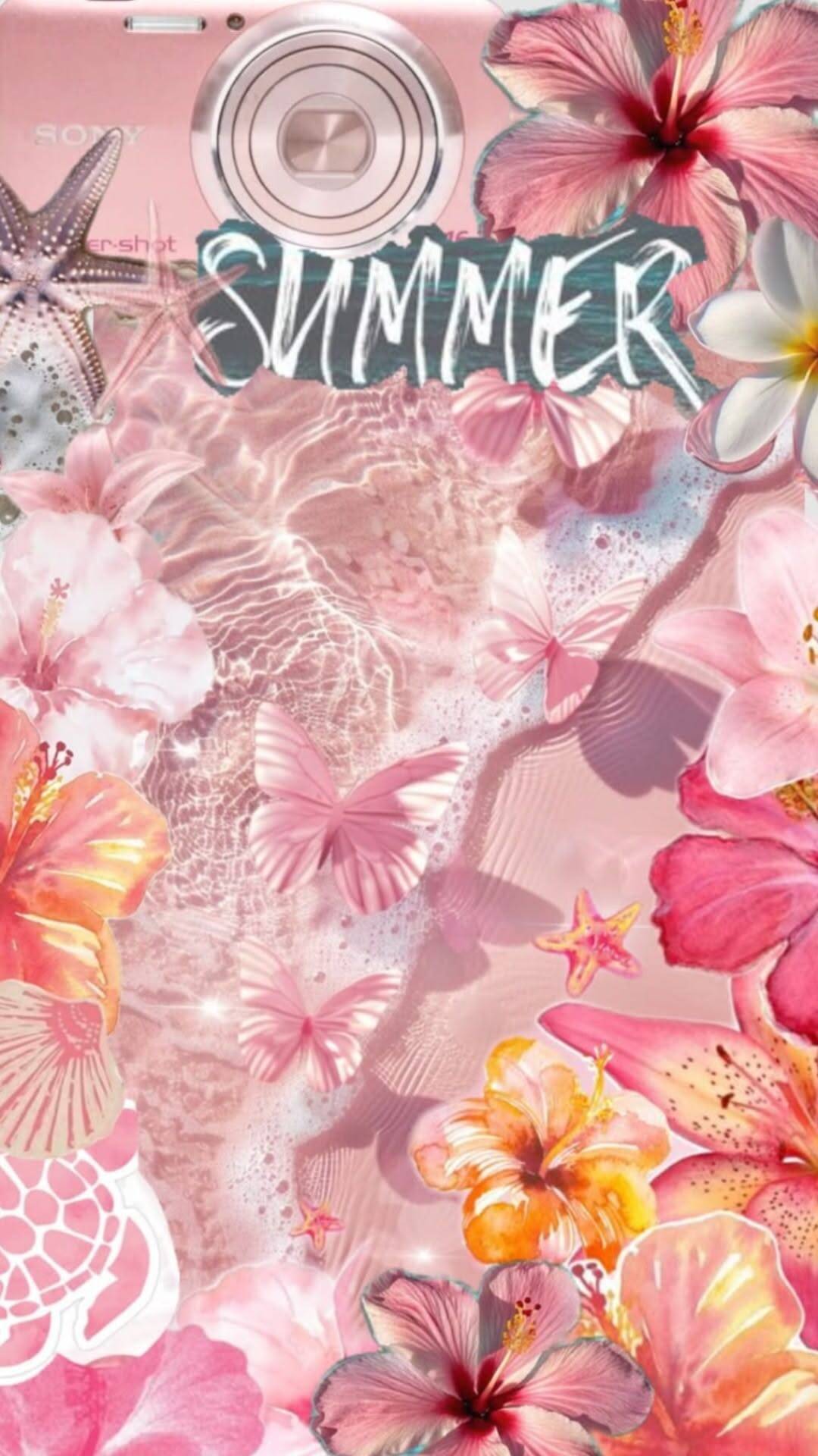 Papel de Parede de Verão com Flores e Borboletas para Celular/iPhone 4K
