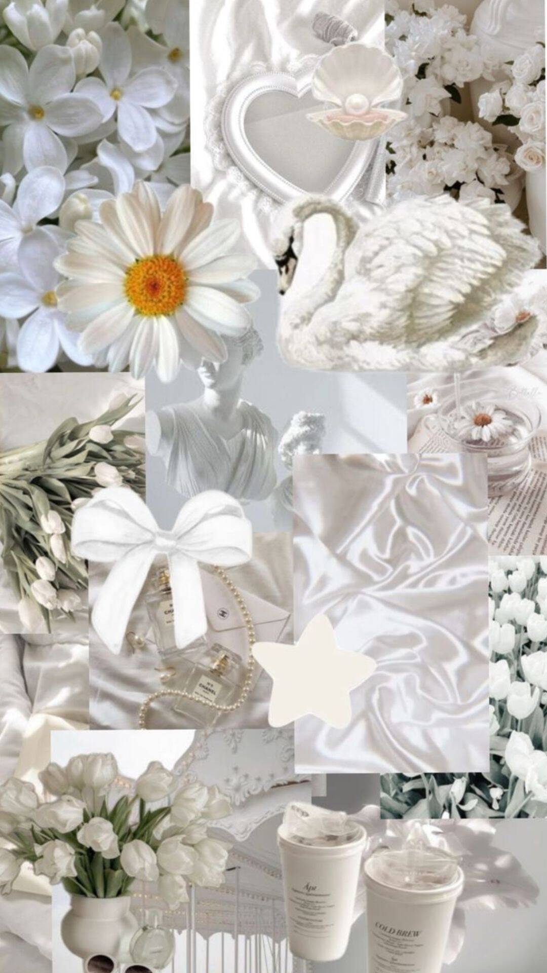 Fondo de Pantalla Blanco Aesthetic con Flores y Texturas para Celular/iPhone 4K