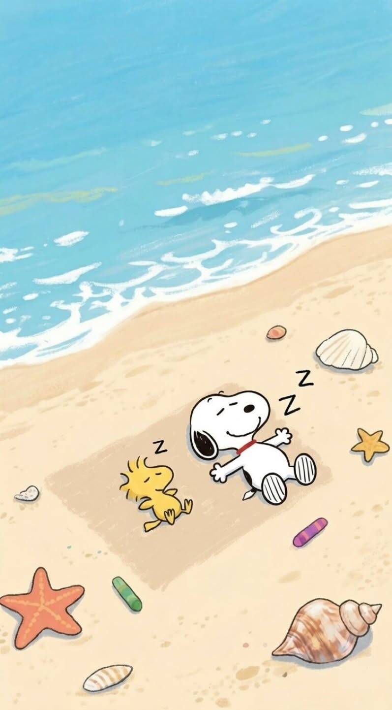 Papel de Parede de Verão com Snoopy e Woodstock na Praia para Celular/iPhone 4K