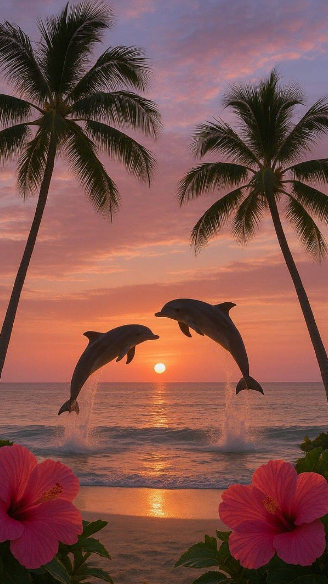 Fondo de Pantalla de Verano con Delfines y Atardecer para Móvil/iPhone 4K