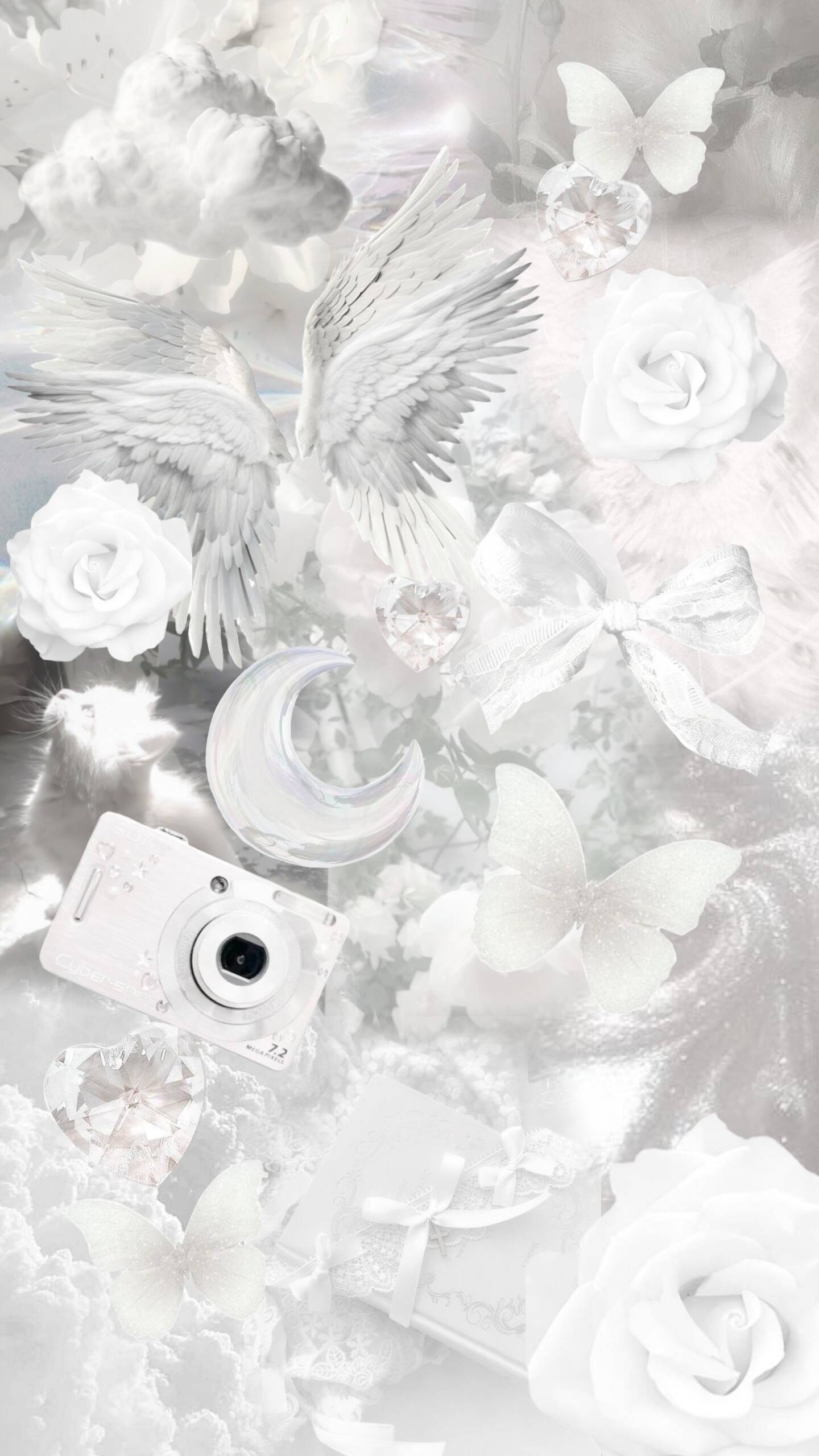 Papel de Parede Branco Aesthetic com Nuvens e Flores para Celular/iPhone 4K