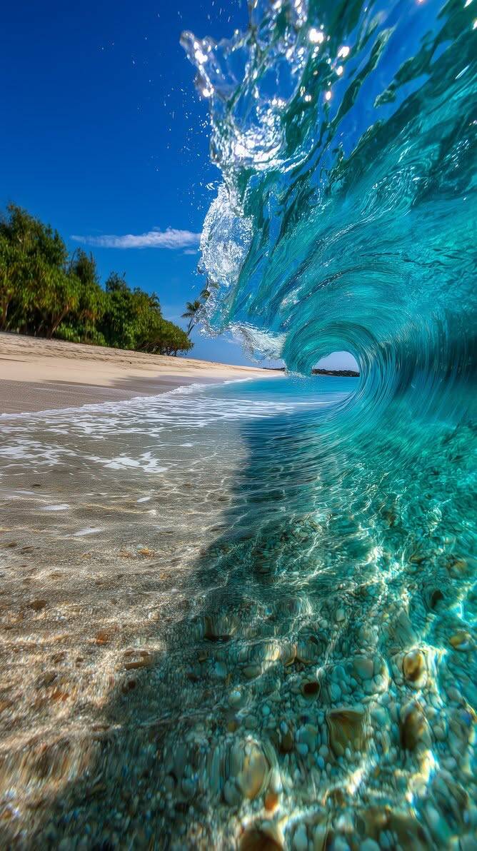 Papel de Parede de Verão com Onda Cristalina e Praia para Celular/iPhone 4K