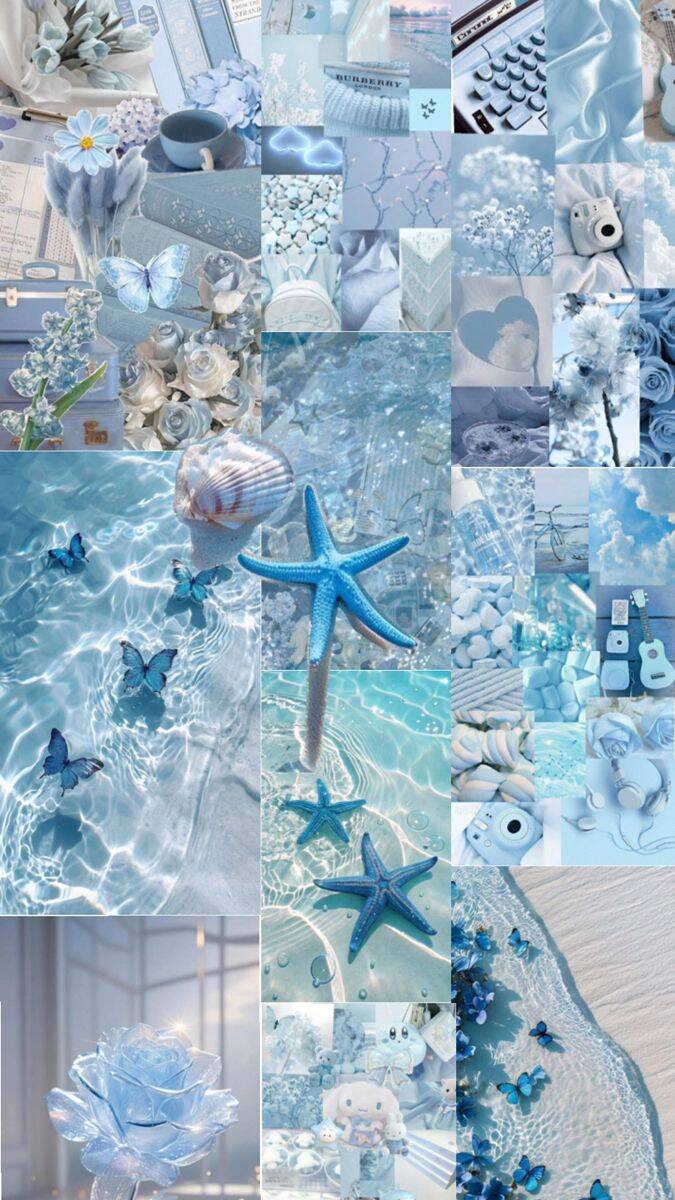 Papel de Parede de Verão com Tons de Azul e Elementos Marinhos para Celular/iPhone 4K