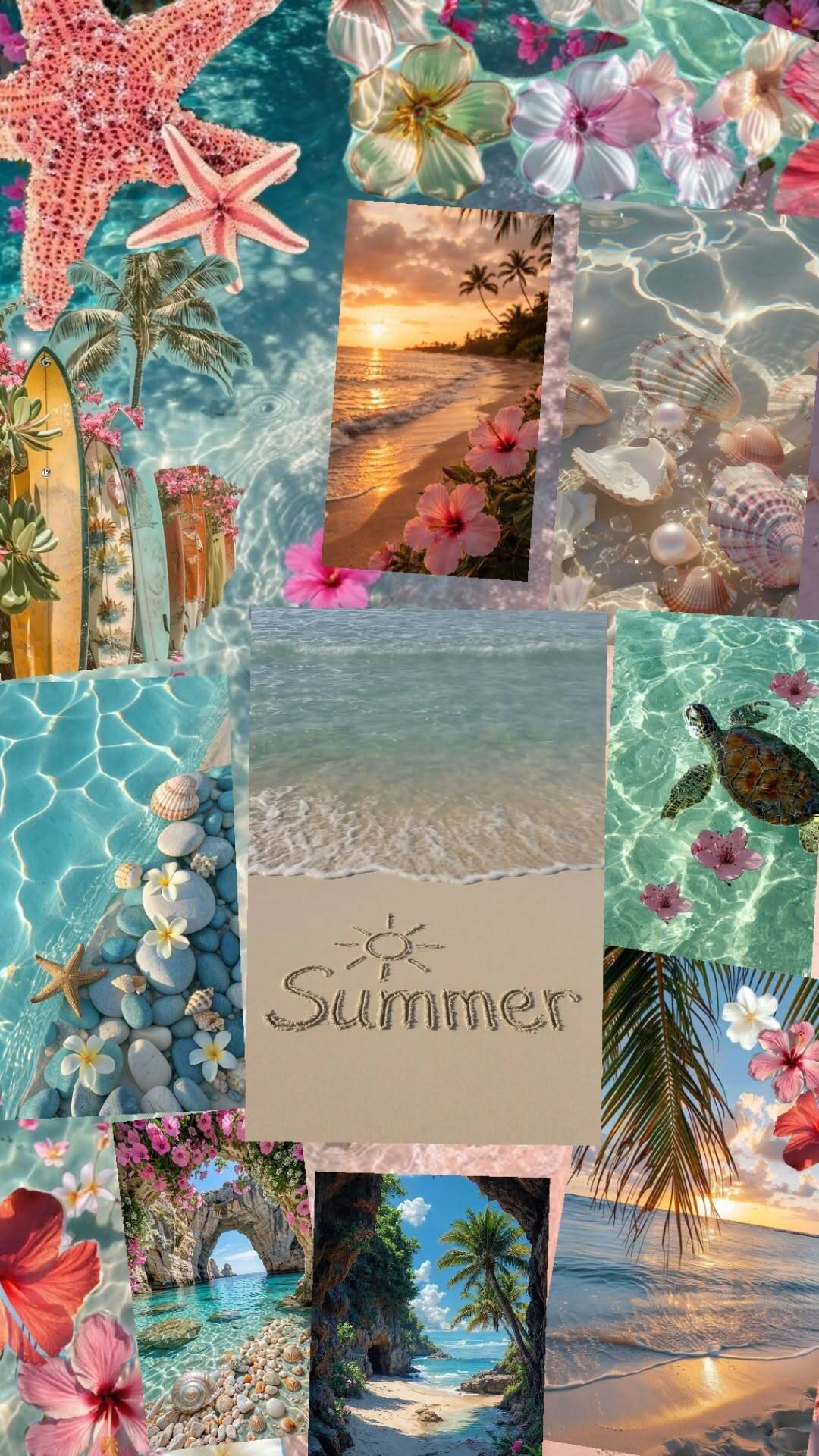 Fondo de Pantalla de Verano con Estrella de Mar y Playa para Móvil/iPhone 4K