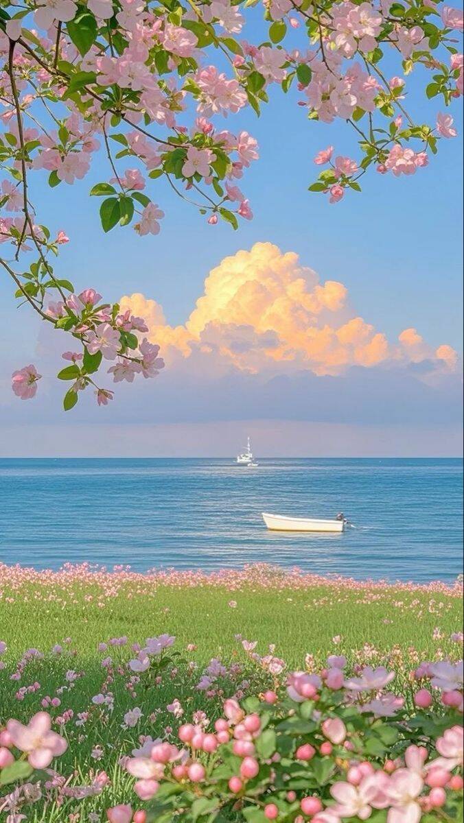 Fondo de Pantalla de Verano con Flores y Mar para Móvil/iPhone 4K