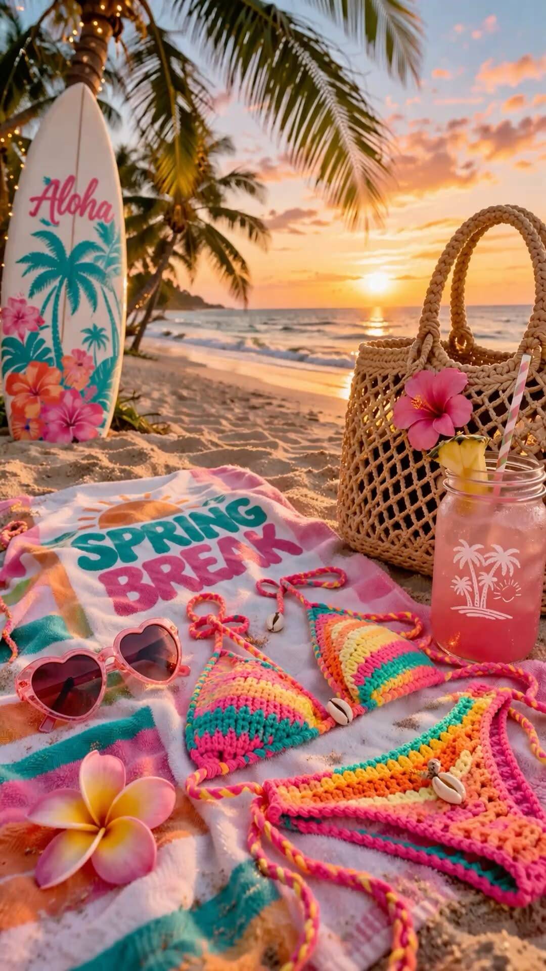 Fondo de Pantalla de Verano con Playa y Accesorios Coloridos para Celular/iPhone 4K