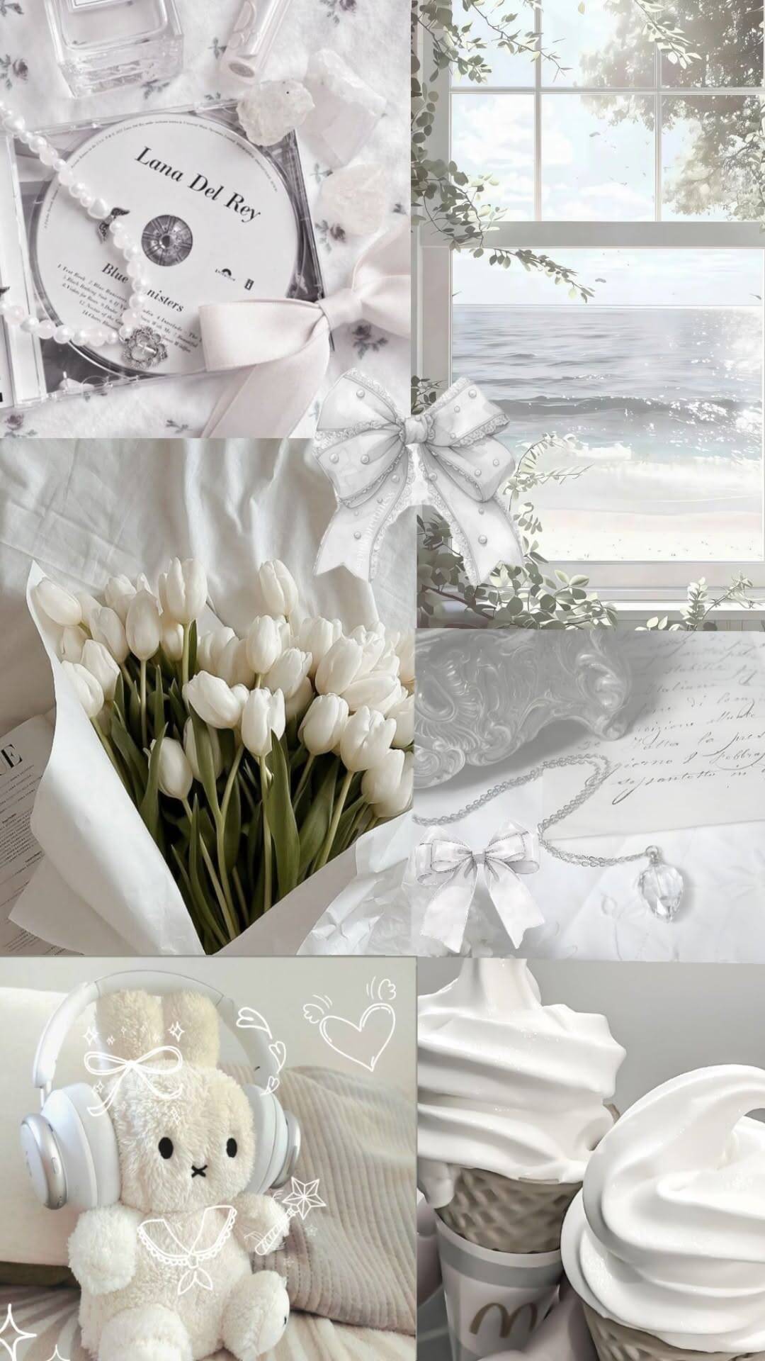 Fondo de Pantalla Blanco Aesthetic con Flores y Decoración para Celular/iPhone 4K