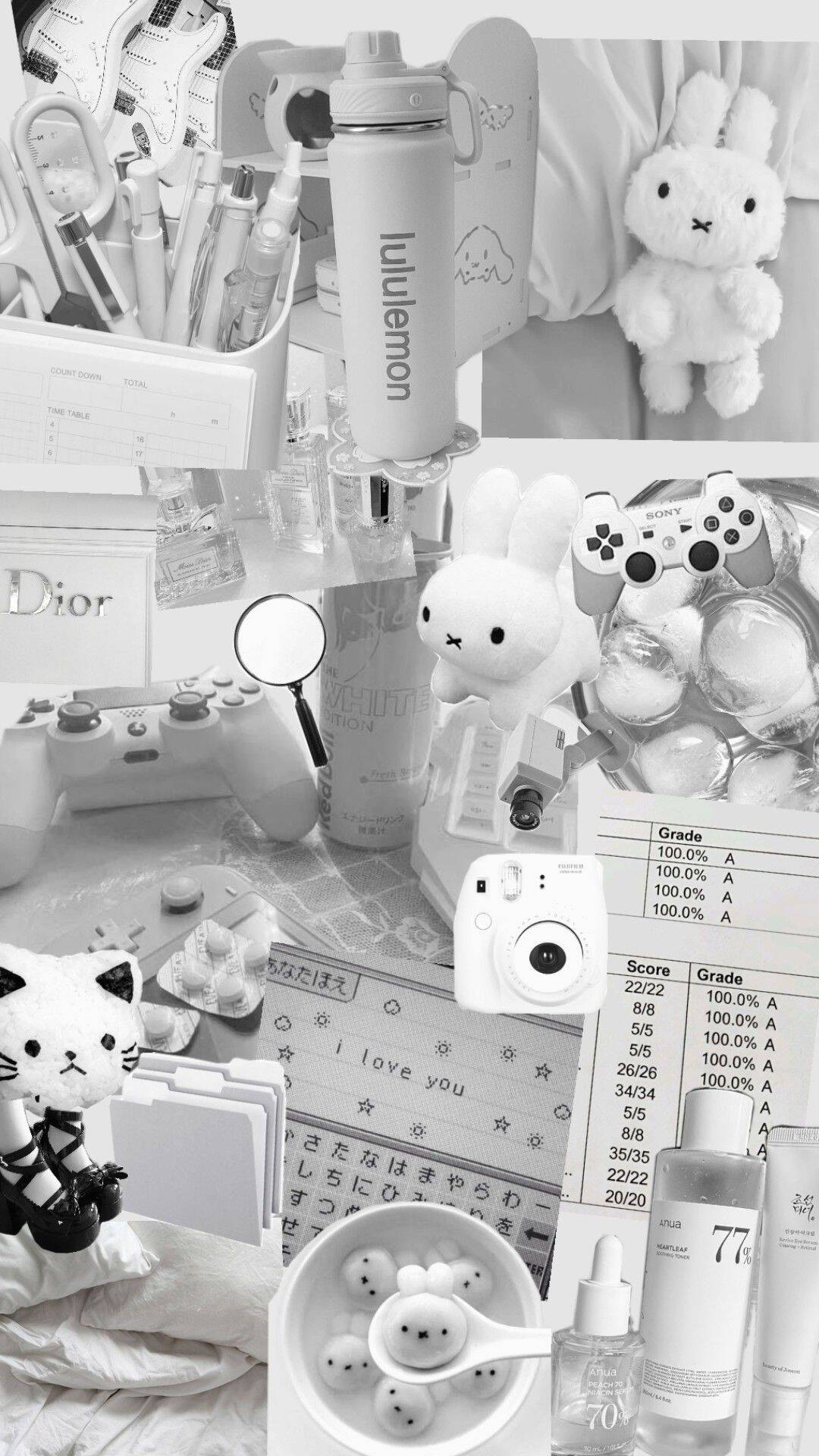 Papel de Parede Branco Aesthetic com Itens Fofos para Celular/iPhone 4K
