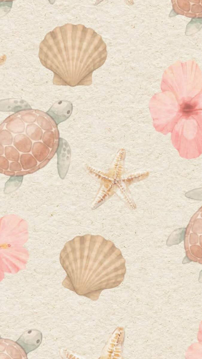Papel de Parede de Verão com Tartarugas e Conchas para Celular/iPhone 4K