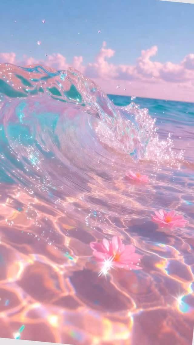 Papel de Parede de Verão com Ondas e Flores para Celular/iPhone 4K