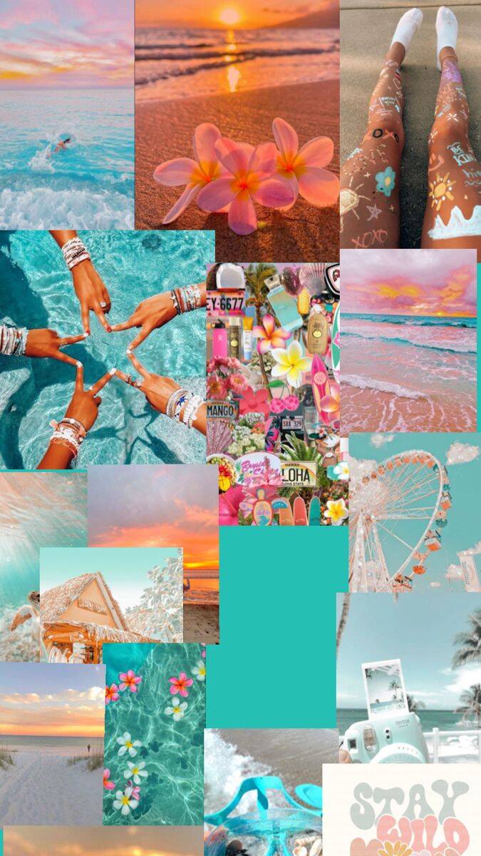 Papel de Parede de Verão Colorido com Praia e Flores para Celular/iPhone 4K