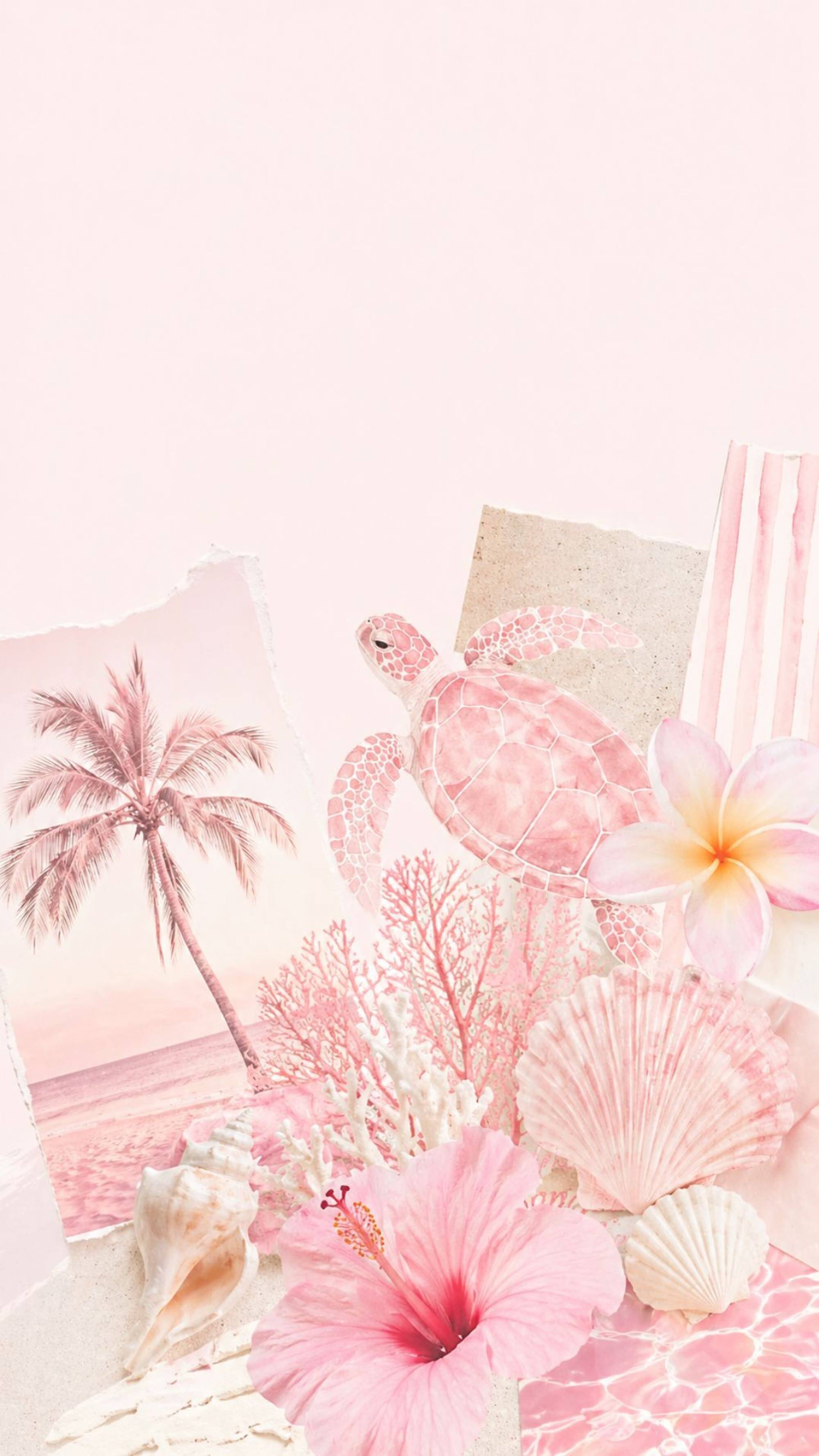 Papel de Parede de Verão com Tartaruga e Flores para Celular/iPhone 4K