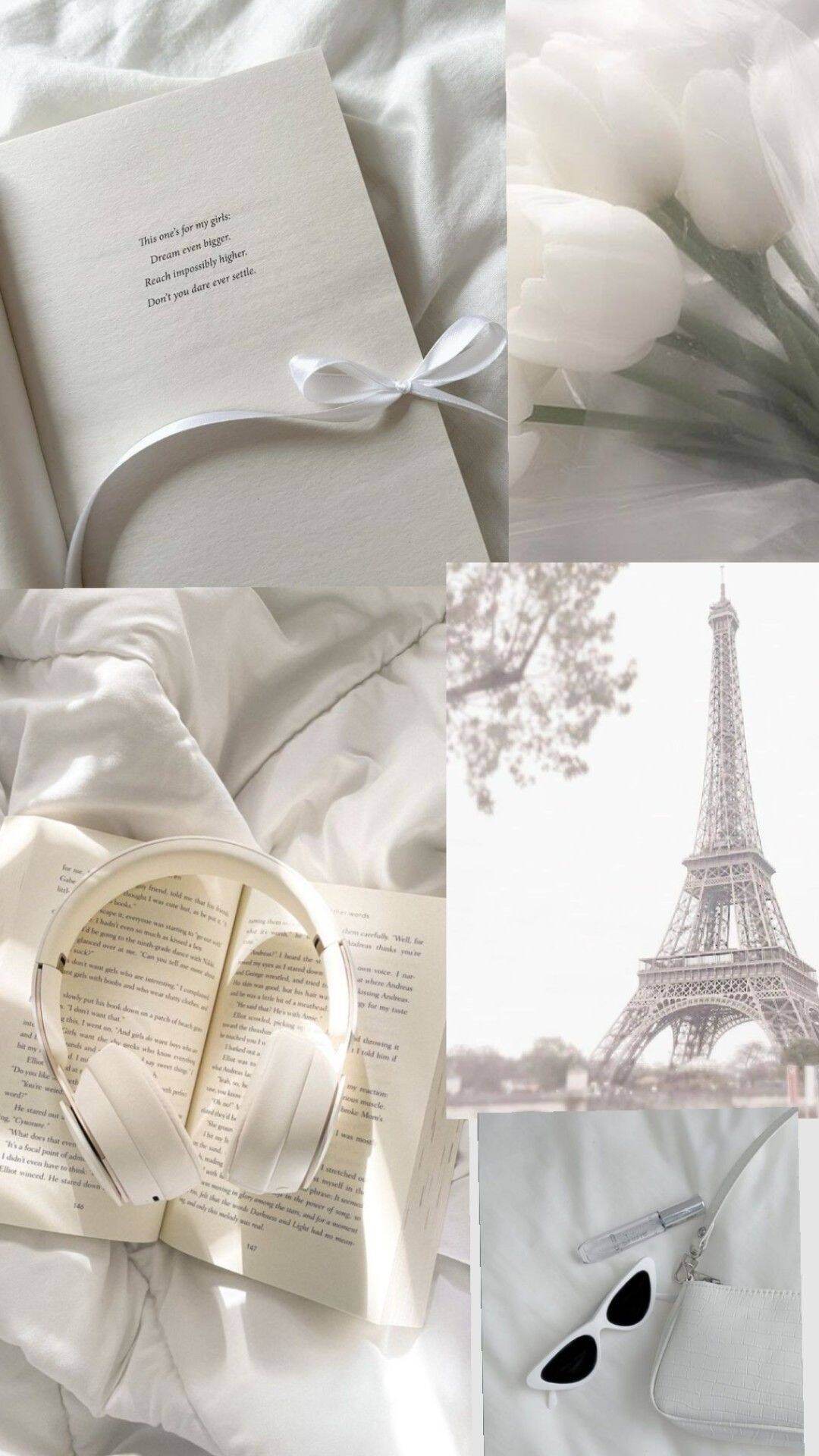 Papel de Parede Branco Aesthetic com Livros e Flores para Celular/iPhone 4K