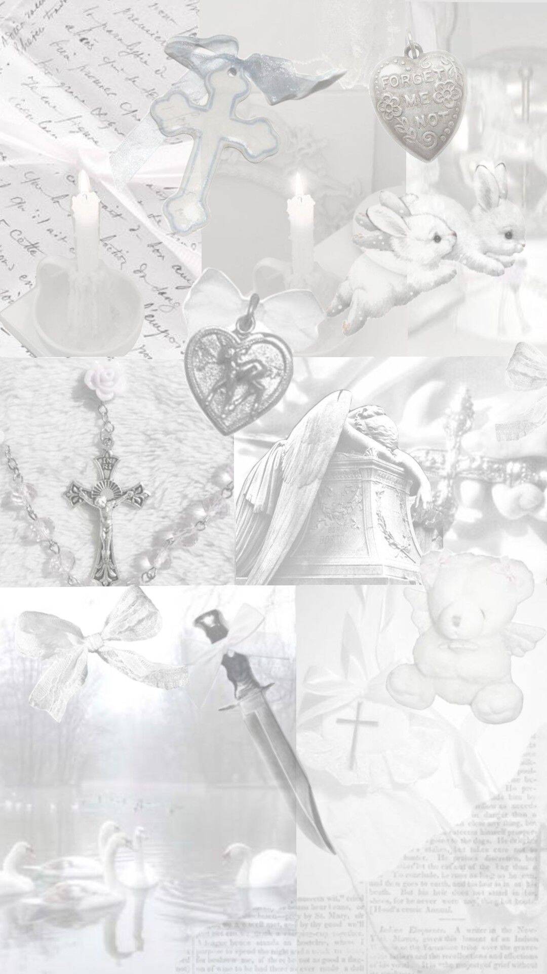 Papel de Parede Branco Aesthetic com Elementos Fofos para Celular/iPhone 4K