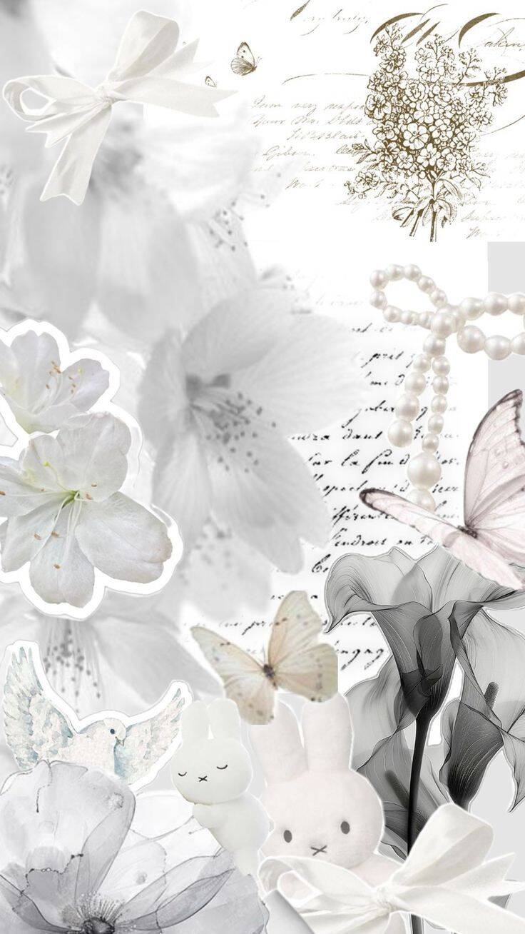 Papel de Parede Branco com Flores e Animais Fofos para Celular/iPhone 4K