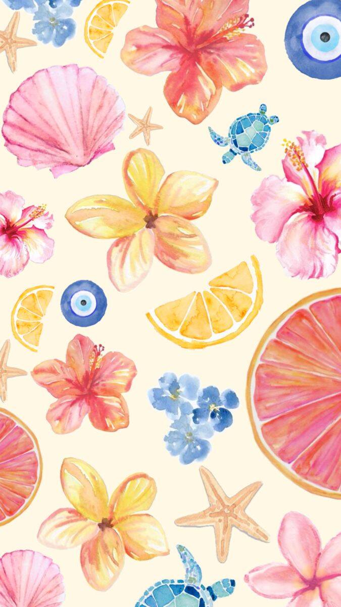 Papel de Parede de Verão com Flores e Frutas para Celular/iPhone 4K